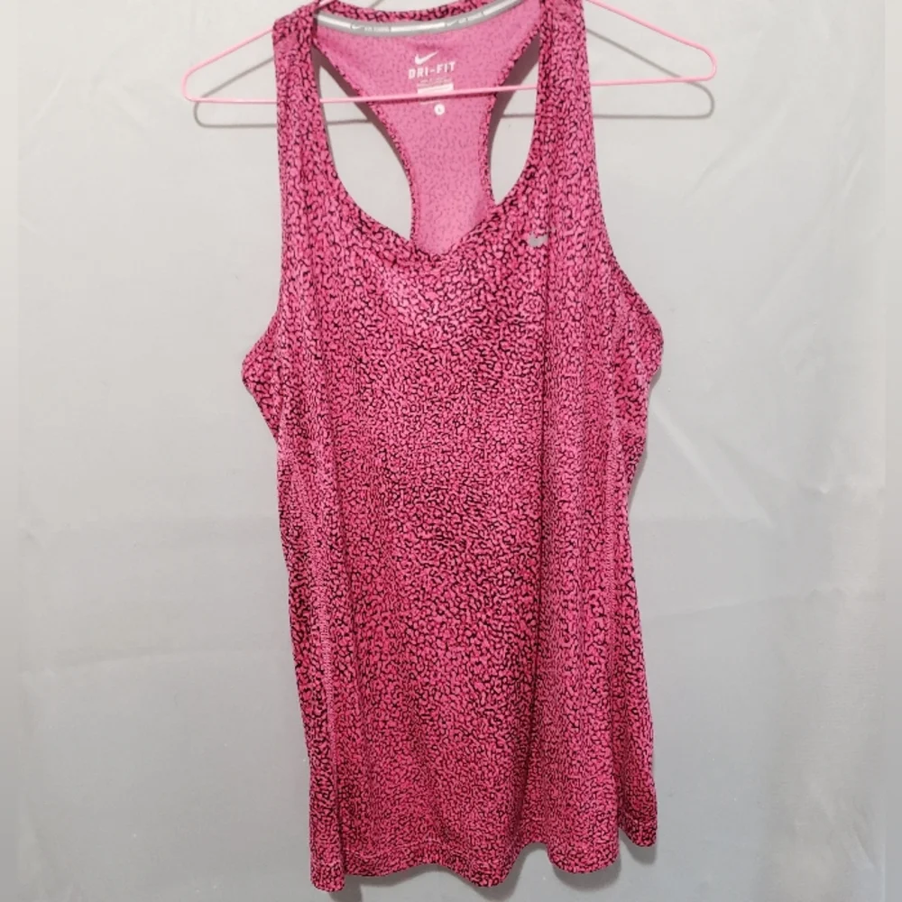 Nike Drifit Pink Cheetah Print Racer Back Tank Large - Picture 1 of 12